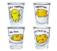 Silver Buffalo Sanrio Hello Kitty and Friends Gudetama Lazy Egg Poses 4 Pack Mini Glass Set, 1.5 Ounces