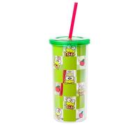Silver Buffalo Sanrio Hello Kitty and Friends Keroppi Green Checkered Plastic Cold Cup with Lid and Straw, 20 Ounces