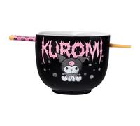 Silver Buffalo Sanrio Hello Kitty and Friends Kuromi Ceramic Ramen Noodle Rice Bowl with Chopsticks, Microwave Safe, 20 Ounces