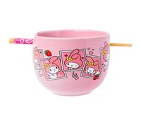 Silver Buffalo Sanrio Hello Kitty and Friends Pastel Dreamland Featuring Pochacco, Chococat, and Keroppi Ceramic Ramen Noodle Rice Bowl with Chopsticks and Spoon, Microwave Safe, 20 Ounces