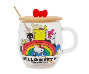 Silver Buffalo Sanrio Hello Kitty and Friends Rainbow Glass Mug With Lid and Spoon
