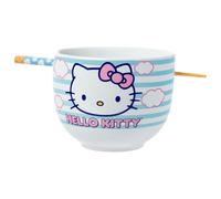 Silver Buffalo Sanrio Hello Kitty Blue and Pink Skies Ceramic Ramen Noodle Rice Bowl with Chopsticks, Microwave Safe, 20 Ounces