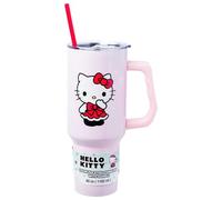 Silver Buffalo Sanrio Hello Kitty Christmas Holiday Dress and Matching Bow Snowflakes Stainless Steel Tumbler with Handle and Straw, Fits in Standard Cup Holder, 40 Ounces
