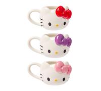 Silver Buffalo Sanrio Hello Kitty Different Color Bows 3 Pack Ceramic 3D Sculpted Mini Cup Set with Handles, Perfect as a Sugar, Cream, or Milk Set, 3.5 Ounces
