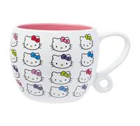 Silver Buffalo Sanrio Hello Kitty Faces and Bows Pattern Round Body Loop Handle Ceramic Mug, 15.9 Ounces