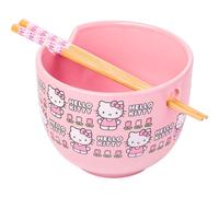 Silver Buffalo Sanrio Hello Kitty Flowers Pattern Ceramic Ramen Noodle Rice Bowl with Chopsticks, Microwave Safe, 20 Ounces