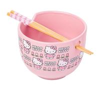 Silver Buffalo Sanrio Hello Kitty Flowers Pattern Ceramic Ramen Noodle Rice Bowl with Chopsticks, Microwave Safe, 20 Ounces