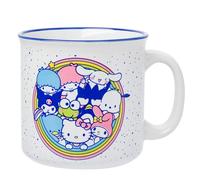Silver Buffalo Sanrio Hello Kitty Friends Featuring Little Twin Stars, Cinnamoroll, Kuromi, Keroppi, Badtz-Maru, Pochacco, Tuxedo Sam, My Melody, Pompompurin, Chococat Ceramic Camper Mug, 20 Ounces
