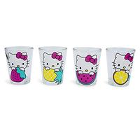 Silver Buffalo Sanrio Hello Kitty Fruit Strawberry, Pineapple, Watermelon, and Lemon 4 Pack Mini Glass Set, 1.5 Ounces