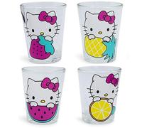 Silver Buffalo Sanrio Hello Kitty Fruit Strawberry, Pineapple, Watermelon, and Lemon 4 Pack Mini Glass Set, 1.5 Ounces