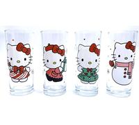 Silver Buffalo Sanrio Hello Kitty Glitter 4pc Christmas Holiday Winter Tumbler Glass Set,10 Ounces, KTY72161G