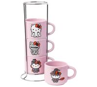 Silver Buffalo Sanrio Hello Kitty Halloween 4 Pack Stackable Ceramic Mug Set with Storage Rack, 3 Ounces