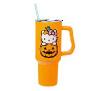 Silver Buffalo Sanrio Hello Kitty Halloween Jack-O-Lantern Stainless Steel Tumbler with Handle and Straw, Fits in Standard Cup Holder, 40 Ounces