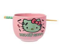 Silver Buffalo Sanrio Hello Kitty Halloween Spooky Frankenstein Ceramic Ramen Bowl with Chopsticks, Microwave Safe, 20 Ounces