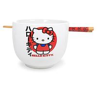 Cartoons Hello Kitty Japanese Logo Ramen Bowl with Chopsticks White
