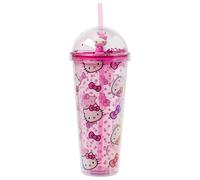 Silver Buffalo Sanrio Hello Kitty Pink Polka Dots and Bows Dome Glitter Top Travel Tumbler, 24 Ounces