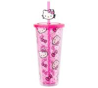 Silver Buffalo Sanrio Hello Kitty Plastic Cold Cup with Lid and Straw Topper, 24 Ounces