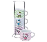 Silver Buffalo Sanrio Hello Kitty Polka Dots 4pc Stackable Ceramic Espresso Small Cup Set, 3 Ounces