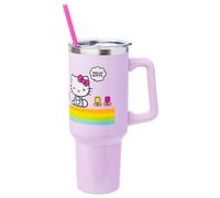 Silver Buffalo Sanrio Hello Kitty Spring and Summer Flowers Rainbow Stripes Double Walled Stainless Steel Tumbler with Handle and Straw, Fits in Standard Cup Holder, 40 Ounces