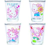 Silver Buffalo Sanrio Hello Kitty Spring Garden Flowers 4 Pack Mini Glass Set, 1.5 Ounces