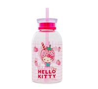 Silver Buffalo Sanrio Hello Kitty Strawberry Glass Milk Bottle with Straw, 15 Ounces