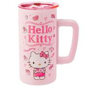 Silver Buffalo Sanrio Hello Kitty Strawberry Milk Double Wall Stainless Steel Travel Mug with Handle, 15 Ounces