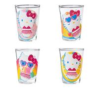 Silver Buffalo Sanrio Hello Kitty Summer Pool Floatie Glitter 4 Pack Mini Glass Set, 1.5 Ounces