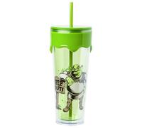 Silver Buffalo Shrek Plastic Drip Tumbler with Lid and Straw, 26 Ounces