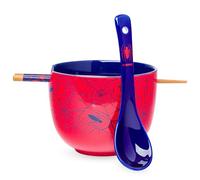Silver Buffalo Spiderman Spidey Webs and Icons Ceramic Ramen Bowl with Chopsticks and Spoon, 20 oz