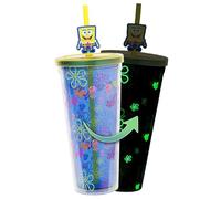 Silver Buffalo Spongebob Squarepants Jumpin' Jellyfish in Bikini Bottom Plastic Cold Cup with Lid and Straw Topper, 24 Ounces