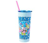 Silver Buffalo Spongebob Squarepants Make Waves Featuring Sandy Cheeks, Gary, Squidward Tentacles, Patrick Star, and Jellyfish Double Walled Stainless Steel Tumbler with Straw, 22 Ounces