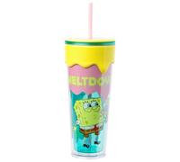 Silver Buffalo Spongebob Squarepants Meltdown Plastic Drip Cup with Lid and Straw with Spongebob Squarepants and Patrick Star, 26 oz