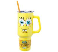 Silver Buffalo Spongebob Squarepants Smiling Face Stainless Steel Tumbler with Handle and Straw, Fits in Standard Cup Holder, 40 Ounces