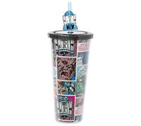 Silver Buffalo Star Wars Comic Panels Featuring Chewbacca, R2D2, Darth Vader, Stormtrooper, Luke Skywalker, Princess Leia, Hans Solo, Boba Fett Plastic Cold Cup with Lid and Topper Straw, 24 Ounces