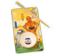 Silver Buffalo Star Wars Droids Japanese Featuring R2-D2, C-3PO, and BB-8 Ceramic Sushi Set with Dipping Sauce Dish and Matching Chopsticks