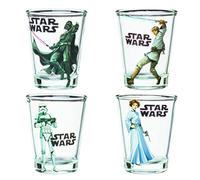 Silver Buffalo Star Wars Featuring Luke Skywalker, Stormtrooper, Princess Leia, and Darth Vader 4 Pack Mini Glasses, 1.5 Ounces