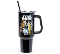 Silver Buffalo Star Wars Stainless Steel Tumbler with Handle and Straw - Chewbacca Yoda R2-D2 C-3PO Princess Leia Han Solo Luke Skywalker Fits in Standard Cup Holders 40oz
