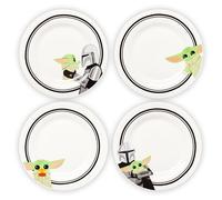 Silver Buffalo Star Wars The Mandalorian and The Child Baby Yoda Grogu 4 Pack Rimmed Ceramic Plate Set, 8 Inches