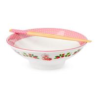 Silver Buffalo Strawberry Shortcake Dots, Ramen Bowl with Chopsticks, 30oz