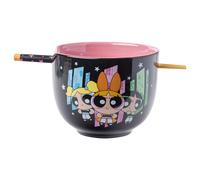 Silver Buffalo The Powerpuff Girls Featuring Blossom, Bubbles, and Buttercup Ceramic Ramen Noodle Rice Bowl with Chopsticks, Microwave Safe, 20 Ounces