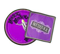 Silver Buffalo Tim Burton's Beetlejuice 32 Pack Partyware Disposable Paper Plates and Napkins