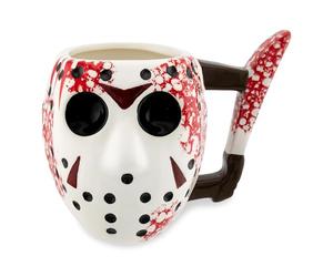 Silver Buffalo Warner Bros Friday The 13th Jason Mask with Knife Ceramic Coffee 3D Sculpted Mug, 1 Count (Pack of 1), Multicolor, 20 Fluid Ounce.