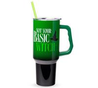Silver Buffalo Wicked Elphaba Not Your Basic Witch Ombre Double Walled Stainless Steel Tumbler with Handle and Straw, Fits in Standard Cup Holder, 40 Ounces