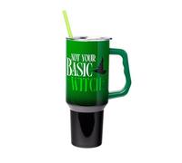 Silver Buffalo Wicked Elphaba Not Your Basic Witch Ombre Stainless Steel Tumbler with Handle and Straw, Fits in Standard Cup Holder, 40 Ounces