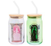 Silver Buffalo Wicked Featuring Elphaba and Glinda She's So Good and Don't Hide Your Magic 2 Pack Glass Jar Tumbler with Bamboo Lid and Glass Straw, 16 Ounces