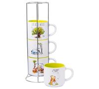 Silver Buffalo Winnie The Pooh 100 Acre Wood Destination 4-Pack Ceramic Mug Stack, 10-Ounces