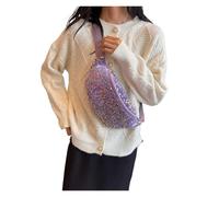 Silver Bum Bag Women Chest Crossbody Leather Sequin Sling Shoulder Strap Shining Ladies Commuting Waist Bags(Purple)