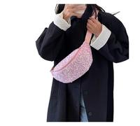 Silver Bum Bag Women Chest Crossbody Leather Sequin Sling Shoulder Strap Shining Ladies Commuting Waist Bags(Pink)