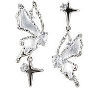 Silver Butterfly Earrings with Crystal Dangle Pendant, Lightweight Alloy Zircon Drop Earrings with Silver Needle, Includes Black Square Storage Box, 3.4 x 0.6 in, 8.5 x 1.5 cm