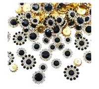 Silver Buttons 100PCS Flower Sew On Rhinestones Shiny Crystals Trim Glass Stones Beads Button Crafts Sewing for Clothes Decoration(Black,100PCS_12MM)